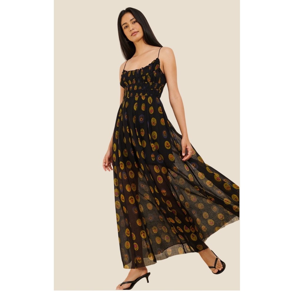 Free People Ciella Printed Maxi Dress Y2K Whimsigoth Witchy Dark Romantic Fairy